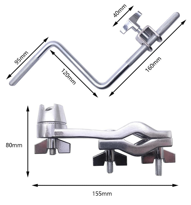 Cowbell Clamp Percussion Mounting Bracket with Z Arm Holder for Drum Set Accessory Chrome