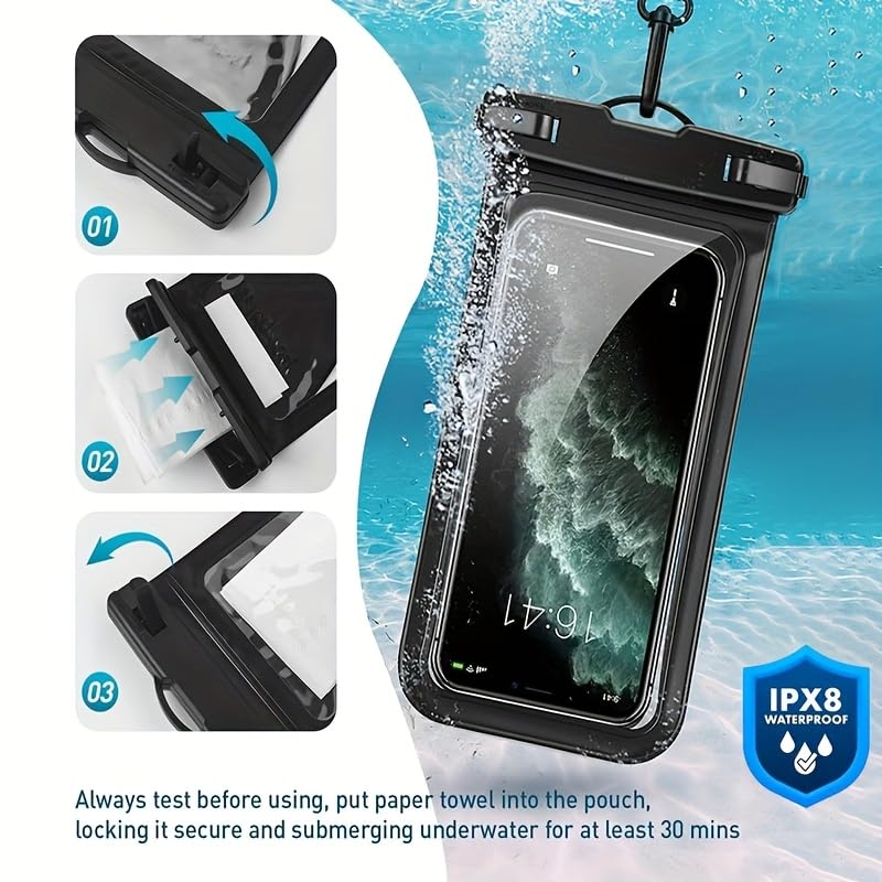 2 Pcs Waterproof Phone Case with TPU Touch Screen Compatible with 16 15 14 13 Pro Max Plus 7.2 Inch for Beach Swimming Diving Snorkeling (Black) Black