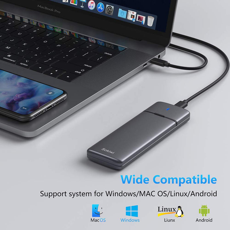 M.2 NVMe SATA SSD Enclosure Adapter Tool-Free, USB 3.2 Gen2 10Gbps External NVMe to USB PCI-E 6Gbps SATA M-Key / B+M Key, NVMe Reader Support UASP Trim for SSDs 2230/2242/2260/2280 SKUD0501-US