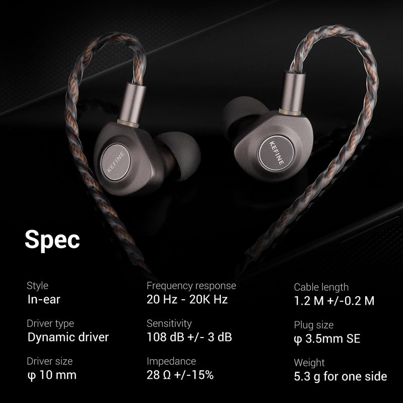Delci 10mm DLC+PU Dynamic Driver in-Ear Monitors, Hi-Fi Wired Earphones with Interchangeable Tuning Nozzles, CNC Aluminum Wired Earphones, Detachable Hybrid 164-Core Silver-Plated Cabl (3.5mm)