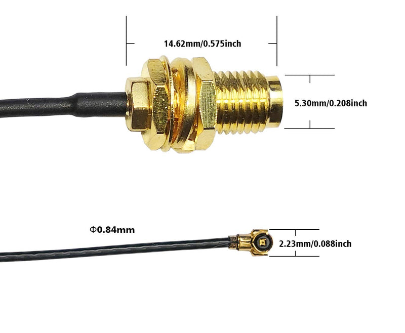 Tri Band WiFi 6E Antenna RP-SMA Male + U.FL MHF4 Cable for M.2 NGFF PC Card | 6GHz 5GHz 2.4GHz 5dBi gain. UFL MHF4 to RP-SMA male cable. For M.2 wireless card, AX210 AX200, WiFi 6, WiFi 7