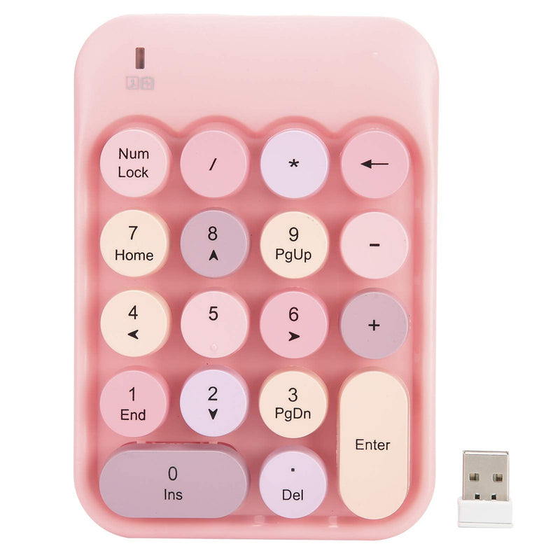 Wireless Numeric Keypad, Mini Digital Numpad 18 Keys Ergonomic Number Pad Keyboard with 2.4G USB Receiver & Chocolate Keycap for Laptop/PC/Desktop(Pink)
