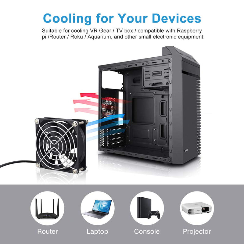 Wathai 80mm x 80mm x 25mm USB Fan 5V for Computer Laptop Router DVR Xbox Cooling 2 Packs