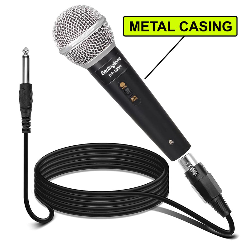 Dynamic Vocal Microphone - Metal Casing, Microphone for Singing, Speaking, Wired, 25ft XLR Cabel, Cardioid, with ON/Off Switch, Black/Silver