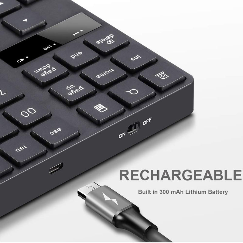 Numeric Keypad, 35-Keys Portable USB Wireless Numeric Keypad Rechargeable Ultra-Silent External Numeric Pad for MacBook/MacBook Pro/Air and Windows Laptop Black