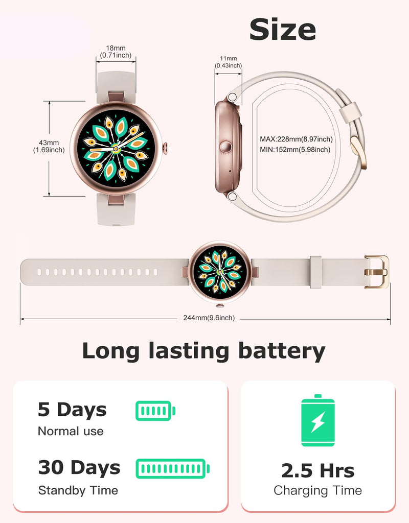 Fitness Tracker, Round Fitness Watches for Women with Bluetooth Call Heart Rate Monitor Sleep Tracker Calorie/Step Counter, Birthday Gift for Women Lady Mom Waterproof Starlight | Bluetooth Answer/Make Call,Heart Rate/Sleep/SpO2/Calories Monitor,100+ S...