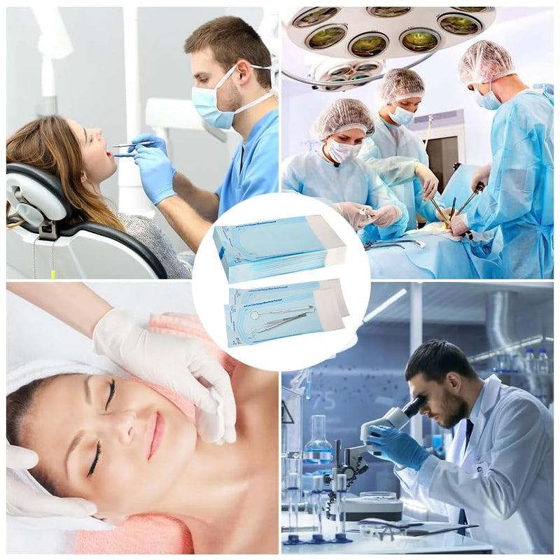 Self-Adhesive Sterilisation Bags, Pack of 100 Self-Sealing Sterilisation Bags, 90 x 260 mm Disposable Sterilisation Bags, Self-Sealing Bag, Sterilisation Bags, Autoclave Steriliser Bag
