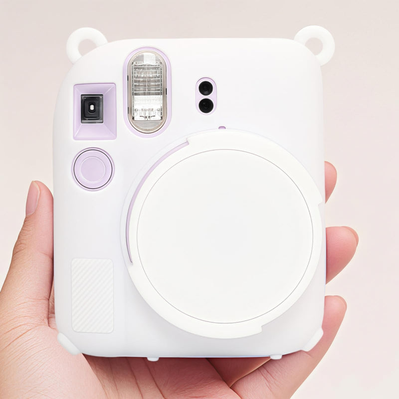 [AUSTRALIA] - Instant Mini 12 Camera Protective Case Compatible with Instax Mini 12, Soft Case Cover Rubber Camera Sleeve with Removable Lens Cover, Includes Wrist Strap (White) White 