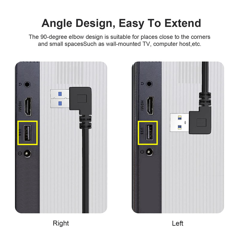 SuperSpeed USB 3.0 Male to Female Extension Data Cable Right Angle 2PCS by Oxsubor(20CM,8IN)（Notice:pls Check The Right Angle in Picture