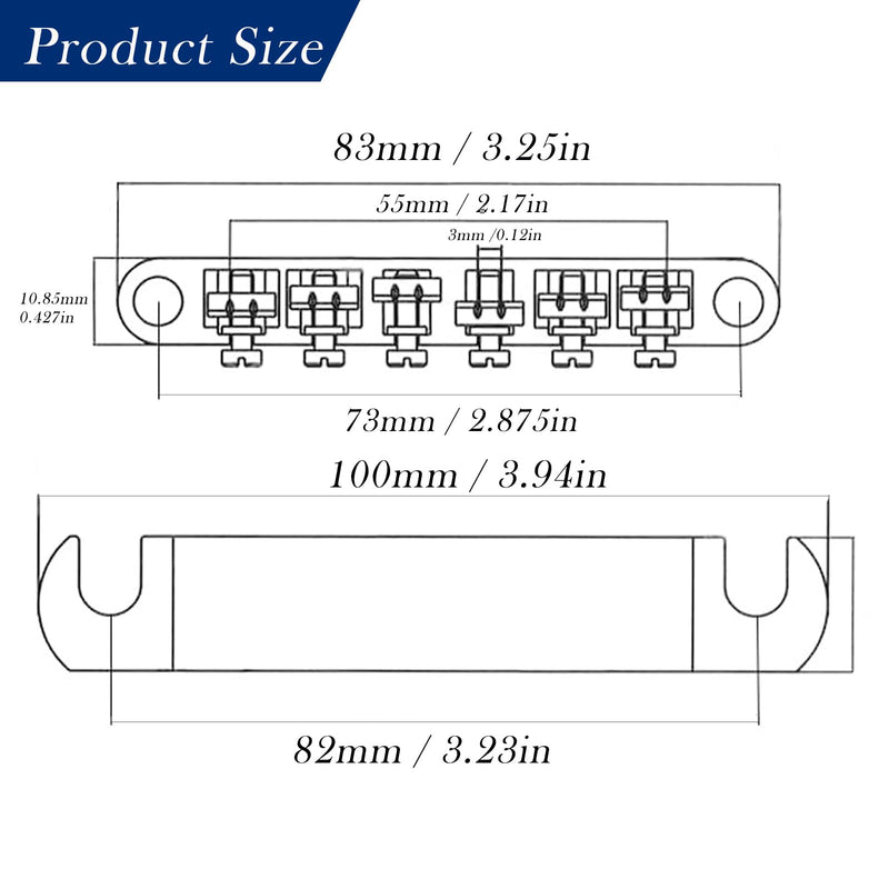ABR-1 Tune-O-Matic Electric Guitar Bridge for Epiphone Les Paul LP SG Style Electric Guitar - 12 String Saddle System with Plating and Intonation Adjustments (Chrome) Chrome