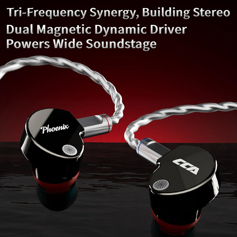 CCA Phoenix in-Ear Monitor Headphones, Dual-Magnet Dynamic Driver IEM with HiFi Clear Sound & Deep Bass, Full-Metal Professional Gaming Earbuds for Musicians, Singers, and Audiophiles(3.5mm Plug) Without Mic,3.5mm Silver