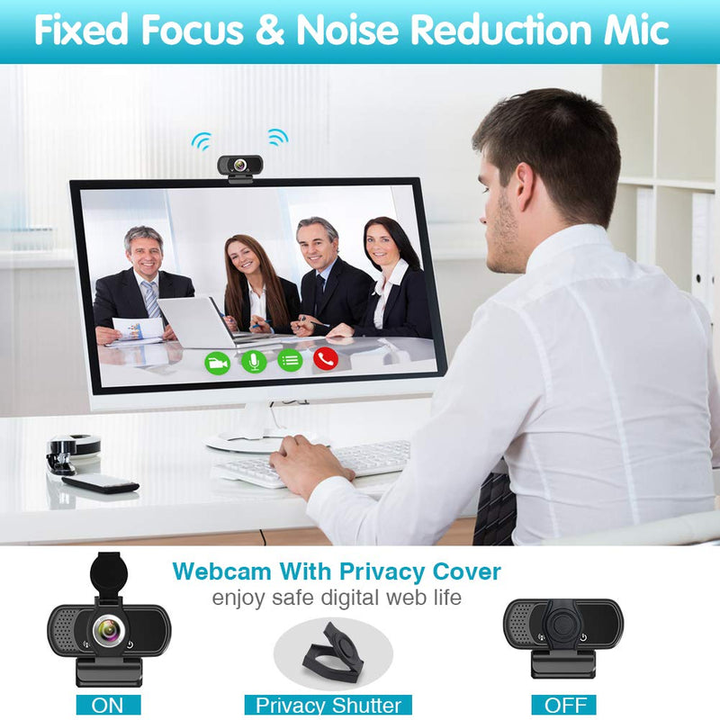 Webcam HD 1080p ,Live Streaming Web Camera with Stereo Microphone, PC Desktop or Laptop USB Webcam with 110 Degree View Angle, HD Webcam for Video Calling, Recording, Conferencing, Streaming, Gaming Black