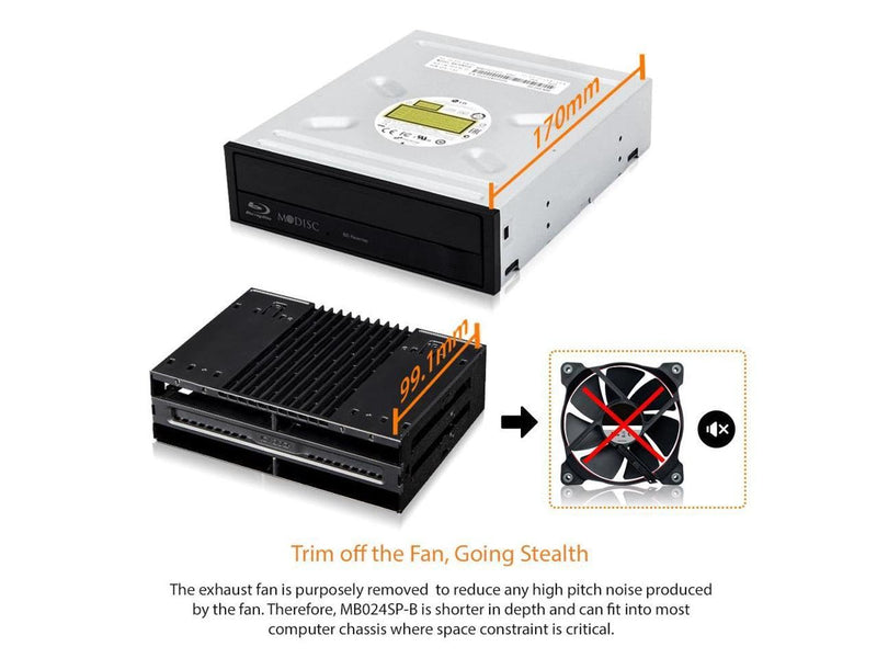 ICY DOCK 4 Bay 2.5 SAS/SATA SSD/HDD Tool Free Mobile Rack for 5.25" Bay | flexiDOCK MB024SP-B
