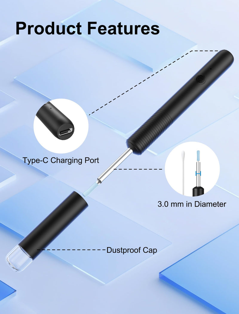 [AUSTRALIA] - NEUTYPECHIC Ear Wax Remover Otoscope Wifi Ear Cleaner Camera HD Wireless Waterproof Ear Mirror 360° Wide Angle Ear Cleaner with 3.5 mm Lens and 6 LEDs for iPhone, iPad and Android Smartphones 