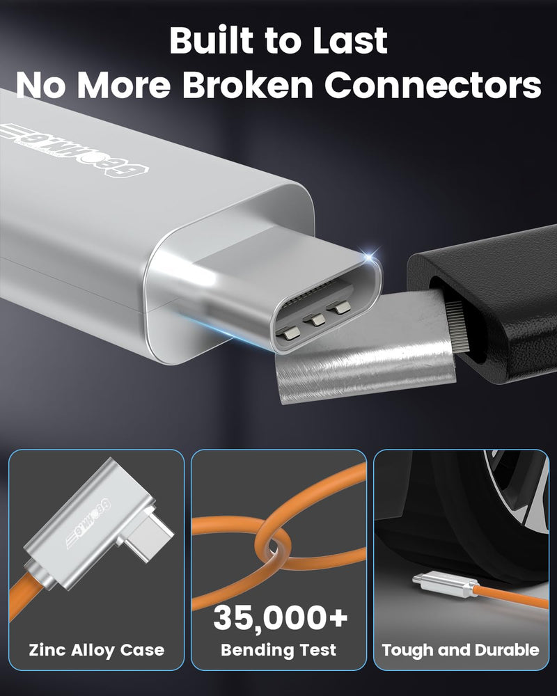 Fiber Optic USB C Tethering Cable 30 FT, 10Gbps 60W Right Angle Tether Cord | Bidirectional Data Transfer&German SiliconLine Chip Long Camera Tether Cable, Zero Data Loss for Sony Canon Nikon Computer VR Orange 30FT