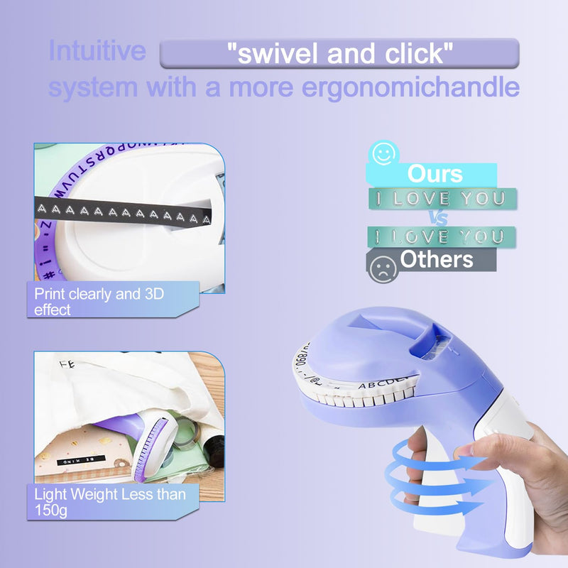 [AUSTRALIA] - Embossing Label Maker with 3 Tapes, 3D Embosser Handheld Label Machine, Portable Lettering Embossed Labeler with 3 Rolls Emboss Tapes for Office Home Organization and DIY Crafting（Purple） 