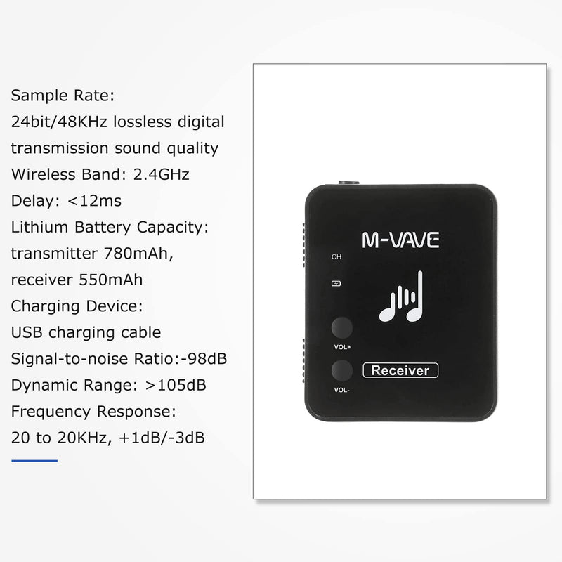 Btuty M-VAVE SWS10 Earphone Monitor Transmission System Rechargeable Receiver (receiver) Black