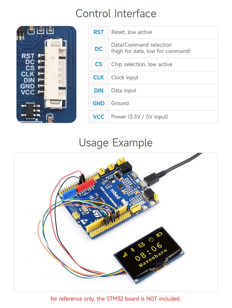 Waveshare 2.42 inch OLED Display Module Panel 128 x 64 Resolution SPI / I2C Communication White Colour Version Compatible with Raspberry Pi Jetson Nano
