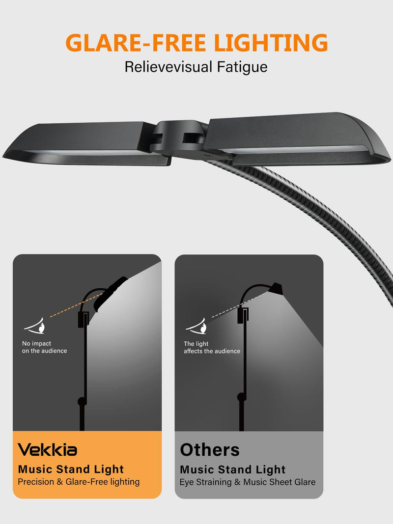 [AUSTRALIA] - Vekkia Folding Music Stand Light, Portable 42 Led Rechargeable Super Bright Clip On Piano Lamp, Professional 5 Brightness×3 Color Temperature, Perfect for Grand Piano, Book Reading. Black 