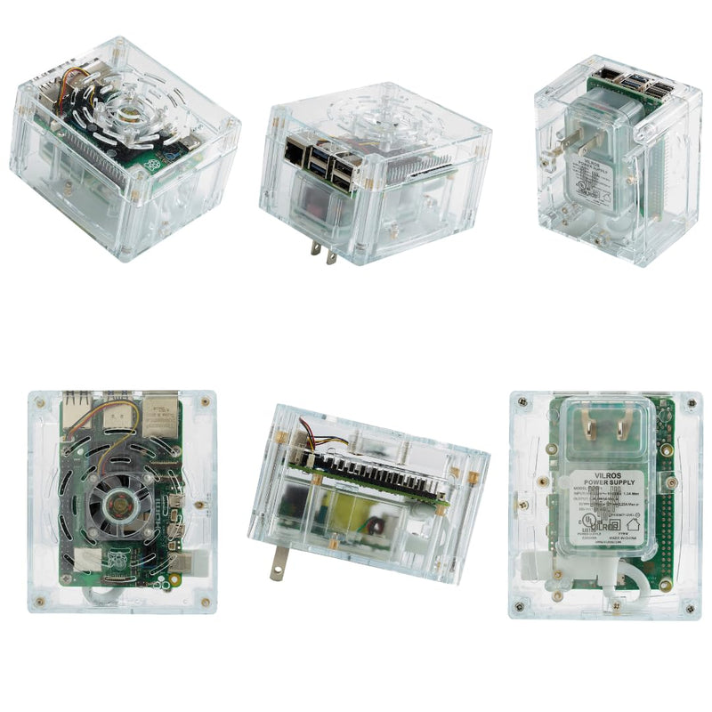 Vilros Plug 'n' Pi for Raspberry Pi 5-A Raspberry Pi Fan Cooled Case and Power Supply All in one Solution -Ideal for SSH-Headless Usage (Clear Transparent with RGB LEDs) Clear Transparent With RGB LEDs