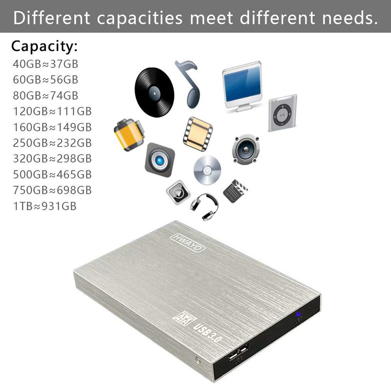 HWAYO 2.5'' HDD 1TB Ultra Slim Portable External Hard Drive USB3.0 Storage for Xbox One Console, PC, Laptop, MacBook (Silver) Silver