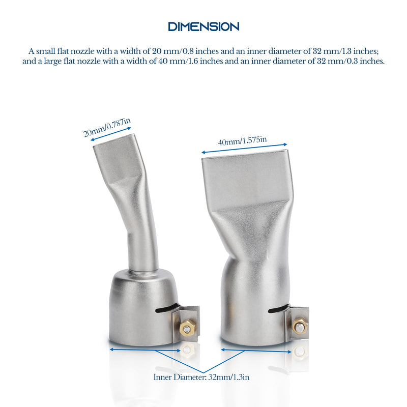Gugxiom Pack of 2 Nozzles, Stainless Steel Nozzles, 20 mm Small and 40 mm Large Tip, Welding Tools for Plastic Heat Gun/Handheld Hot Air Welding Machine