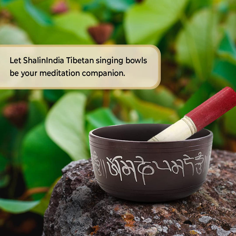 Hand Painted Metal Tibetan Singing Bowl Set - Large 7" Musical Instrument for with Wooden Stick Mallet - For Meditation Yoga and Healing - Om Mani Padme Hum Peace