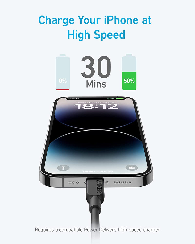 Anker 6 ft Premium Double-Braided Nylon Lightning Cable USB C to Lightning Cable, 310 USB-C to Lightning Braided Cable(2pack, 6ft, Black)