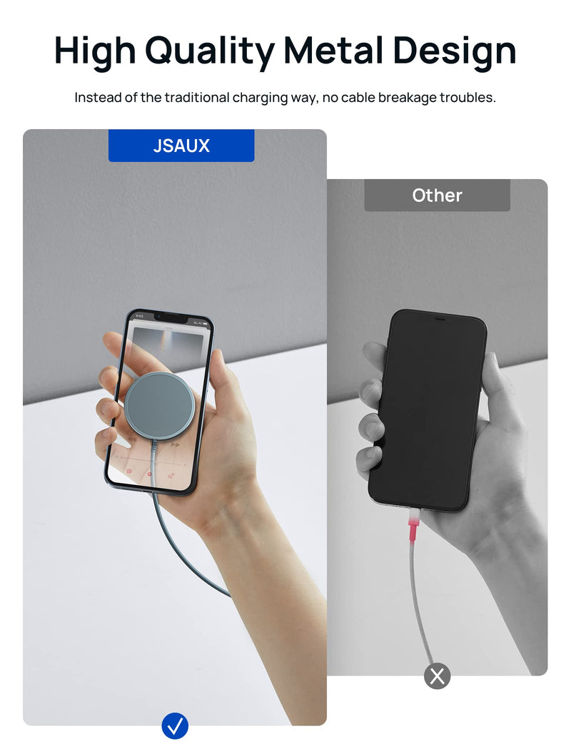 JSAUX Magnetic Wireless Charger Compatible with MagSafe Charger/iPhone 15/15 Pro/15 Plus/15 Pro Max/14/14 Pro/14 Plus/14 Pro Max/13/13 Pro/13 Pro Max/12, Wireless Charging Pad, Mag Charger (Blue) Blue Basic