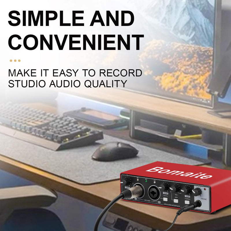 MB28 USB Audio Interface for PC & Mac: 2x2 Guitar & Recording, 24Bit/192kHz, 48V Phantom Power for Podcasting & Music Production