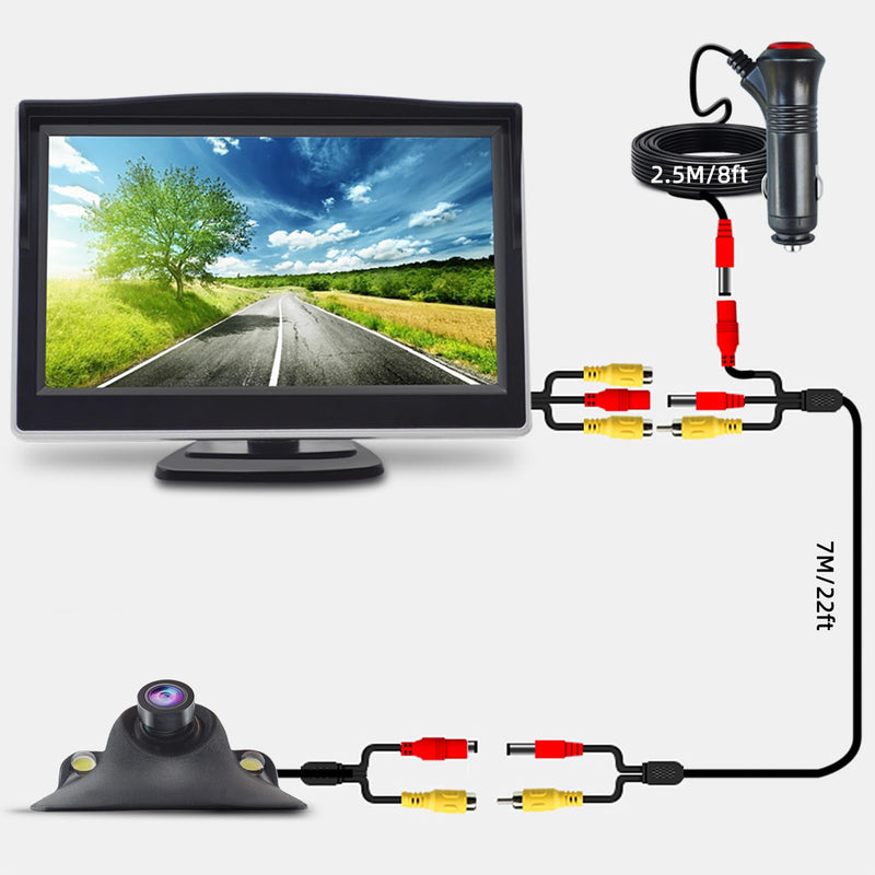 Car Side Rear View Backup Camera Reversing 5 in Monitor Reverse Image Front Parking Night Vision Rear Mirror Positive for Vehicle