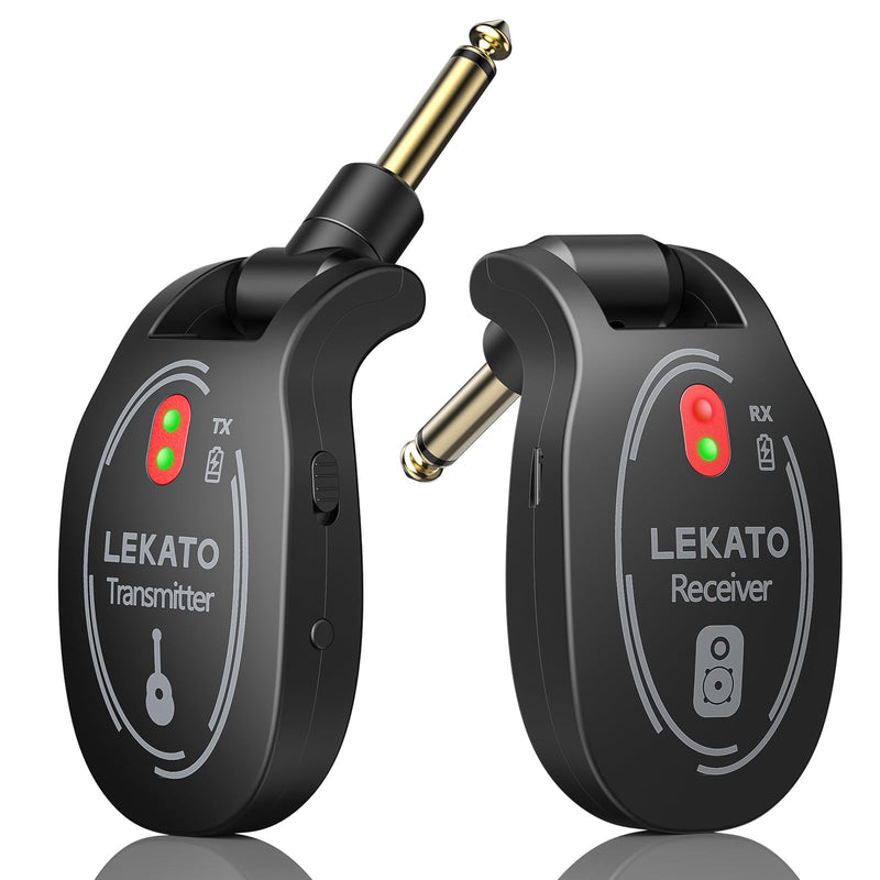 LEKATO UHF Wireless Guitar System Rechargeable, Wireless Transmitter Receiver 4 Channels 165ft tansmisiion Low Latency Guitar Wireless System,Black
