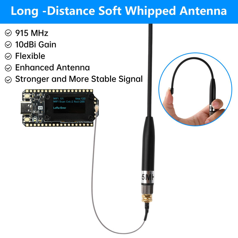 3 Pack 915MHz Antenna LoRa 4dBi Gain Soft Whip Antenna,Long Range high gain meshtastic Antenna 17cm Omni SMA Metal Interface Connector for Lora V3 Meshtastic eap32 915MHz OLED Board 10dBi