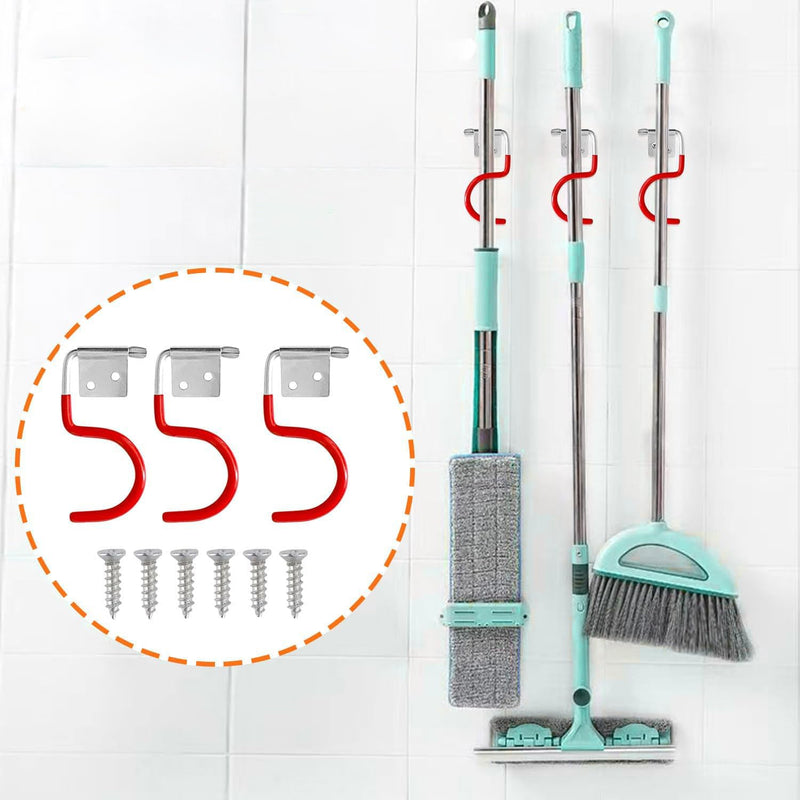 Mujiluxe Rubber Coating Garden Tools, Garden Tool Holder, Metal Hooks, Pack of 15 Red Hooks, Broom Holder, Tool Holder, with 30 Screws