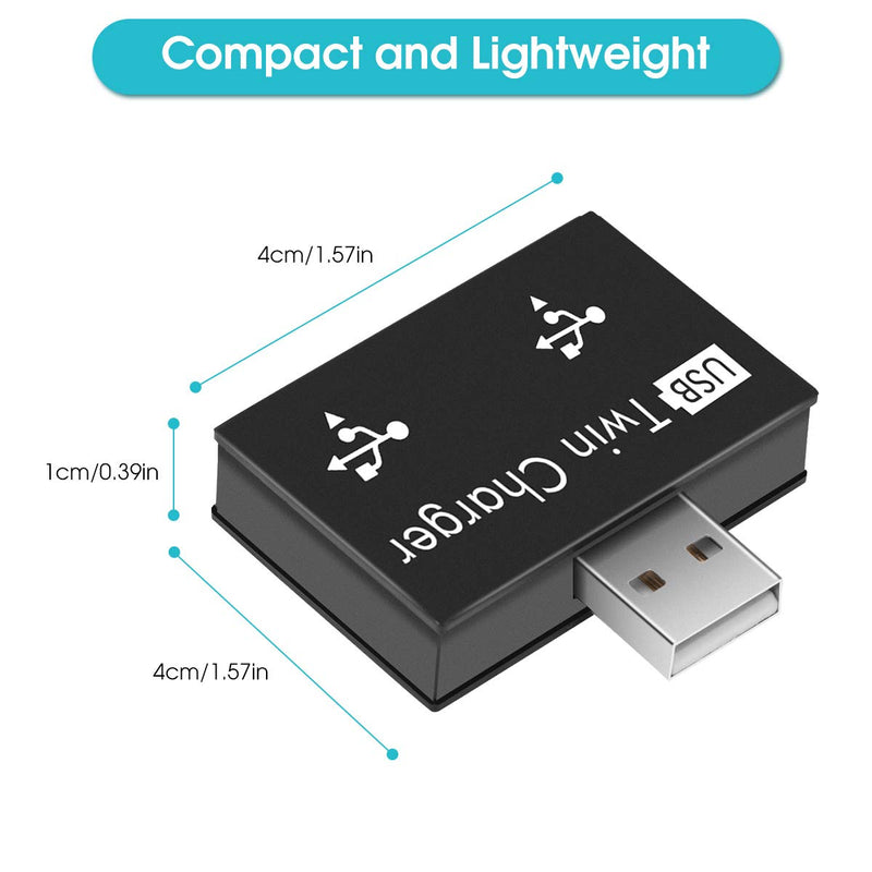 USB2.0 Hub 2-Port, Portable 2-Port USB Hub USB Twin Adapter Male to Dual USB Female Adapter for Laptops Desktops, Only Use for Charging(Black) Black