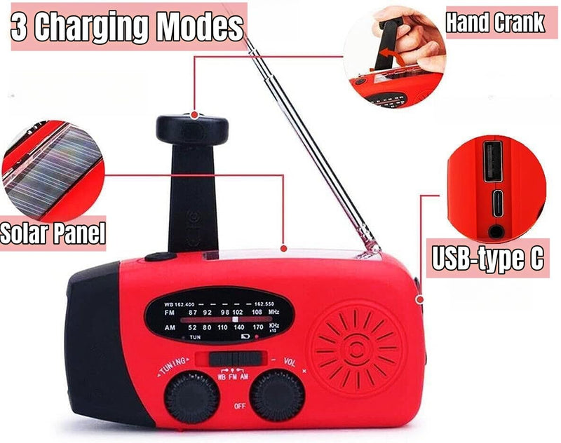 [AUSTRALIA] - 18500mWh/5000mAh Hand Crank Emergency Weather Radio, AM FM NOAA Solar Radio with Led Flashlight and Earphone Jack, Charger for Smartphone, Self Powered Radios with SOS Alarm 
