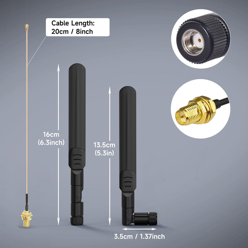 Bingfu Dual Band WiFi 2.4GHz 5GHz 5.8GHz 8dBi RP-SMA Male Antenna 20cm 8 inch RG178 Cable 4-Pack for WiFi Router Wireless Mini PCI Express PCIE Network Card Adapter