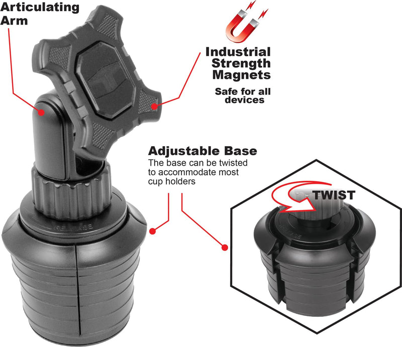 Tuff Tech Magnetic Cup Mount Phone Holder for Car | Adjustable Cup Mount with 360-Degree Rotation, Universal Accessory for Most Cellphones Magnetic Car Mount Phone Holder