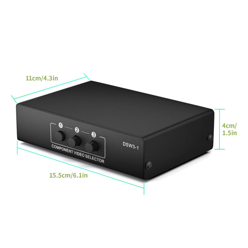 [AUSTRALIA] - Component AV Video Switch Box 3 in 1 Out, BolAAzuL 3 Port 5 RCA YPbPr Cable RGB Component AV Switcher Selector Converter 3-Way Plug & Play for Retro Gaming PS2 Wii Xbox DVD Player TV 3X1 Switch 