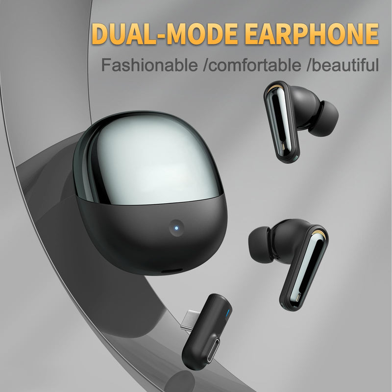 Wireless Gaming Earbuds with ENC Mic, 2.4G Wireless/Bluetooth 5.4 Dual Mode Headphone, Low Latency, 3D Sound, for Phone, Laptop, Steam Deck, VR, PC (Black) Black