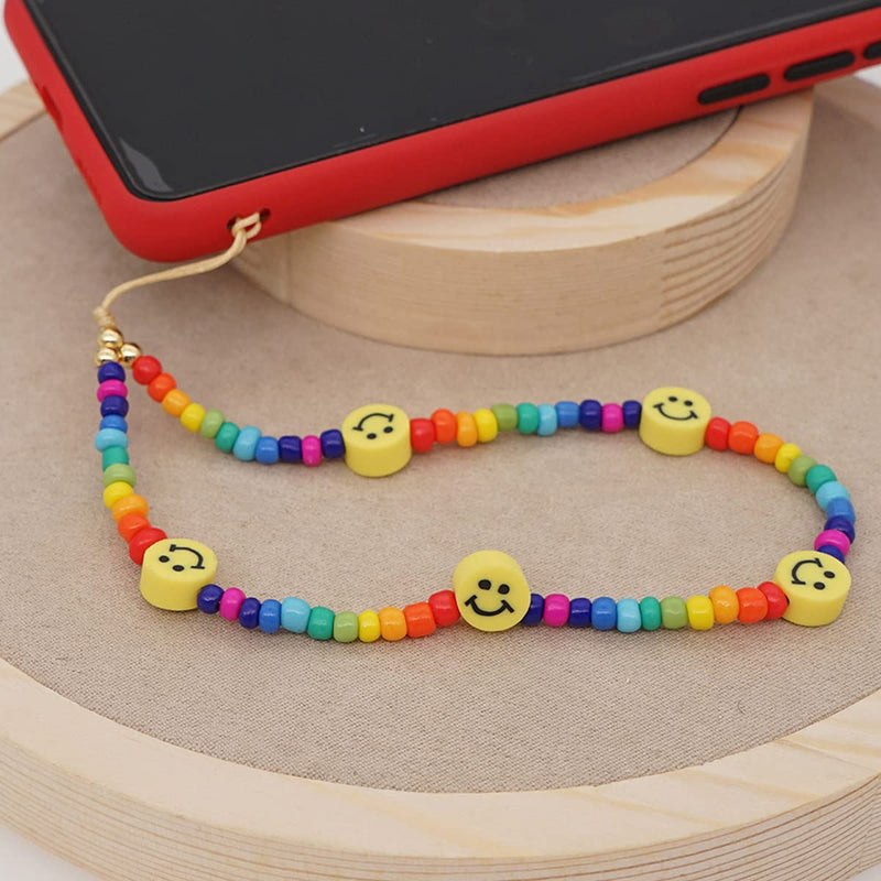 Taouzi 6PCS Beaded Phone Lanyard Wrist Strap Face Beaded Phone Charm Fruit Star Pearl Rainbow Color Beaded Phone Chain Strap for Women Girls Style6-1