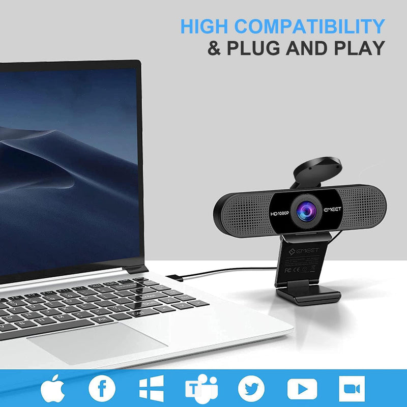 EMEET 1080P Webcam with Microphone, C960 Web Camera 2 Mics Streaming Webcam | 90°FOV Computer Camera, Plug and Play USB Web Cam for Online Calling/Conferencing, Zoom/Teams/Facetime/YouTube, Laptop/PC Clear 1080P w/ 90° Wide FOV