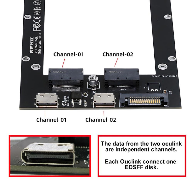 cablecc Dual SFF-8612 Oculink PCI-e 4X Host to Dual Ruler 1U GEN-Z EDSFF 9.5mm 15mm 25mm Short SSD E1.S PCI-E with Heat Sink PM9A3 PM9D3 P5801X Carrier Adapter Dual EDSFF-1C with Heat Sink