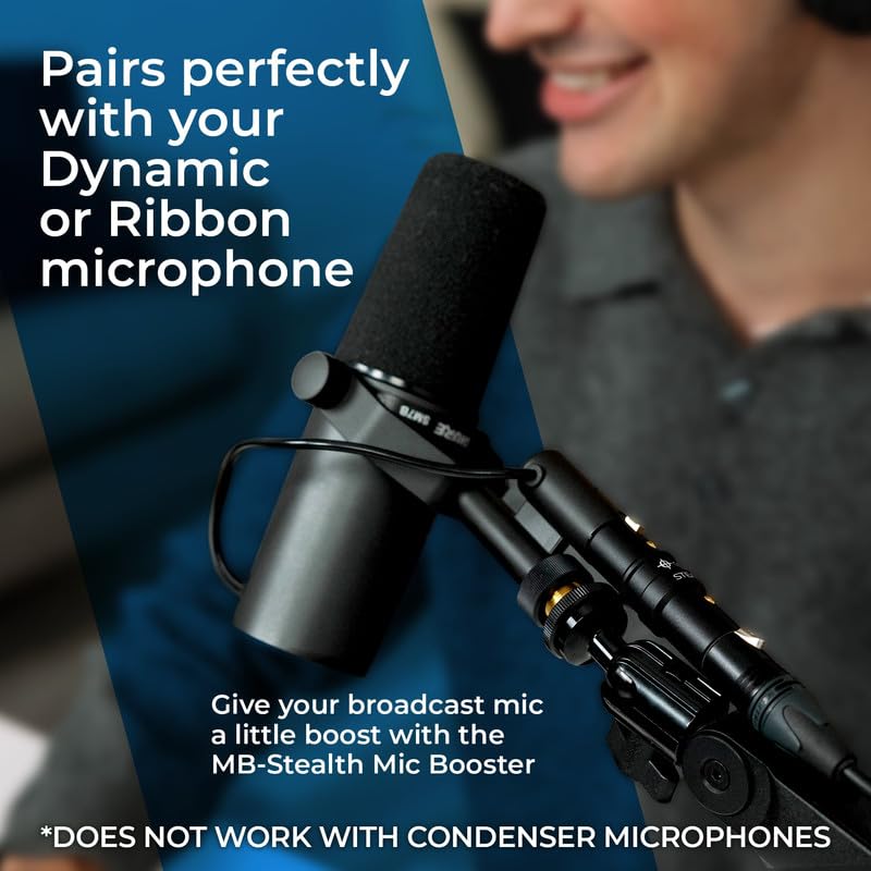 Coda MB-Stealth in-Line Microphone Preamp Mic Gain Booster for Dynamic and Ribbon Mics - 48V Phantom Power Mic Preamp with 28 db Clean Gain, Ultra Low Noise, Enhance Your Podcast or Livestream