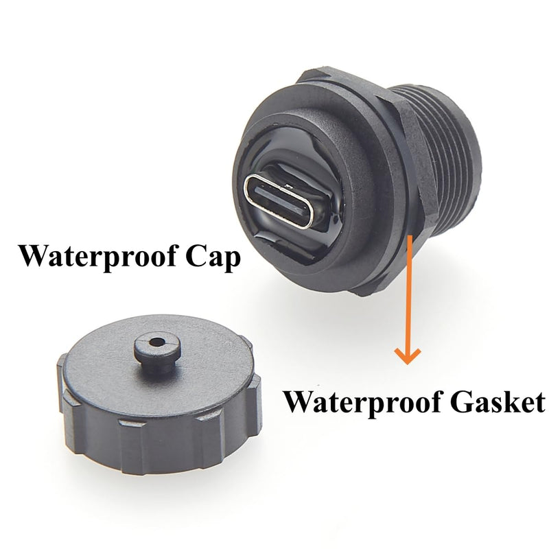 IP67 Waterproof USB 3.1 Type C Flush Panel Mount Coupler 10Gbps USB C Female to Female Bulkhead Pass Through Connector Threaded Fixed Recessed Charging & Data Adapter with Dust Cap (5PCS) 5PCS