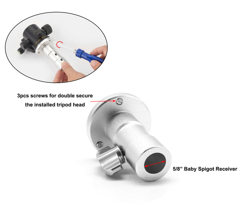 [AUSTRALIA] - PHOCUS Baby Ball Head Adapter (5/8" Stud to 3/8" Thread), C Stand Camera Mount Adapter for Tripod Head on Photography Light Stand with Baby Pin or Junior Receiver 