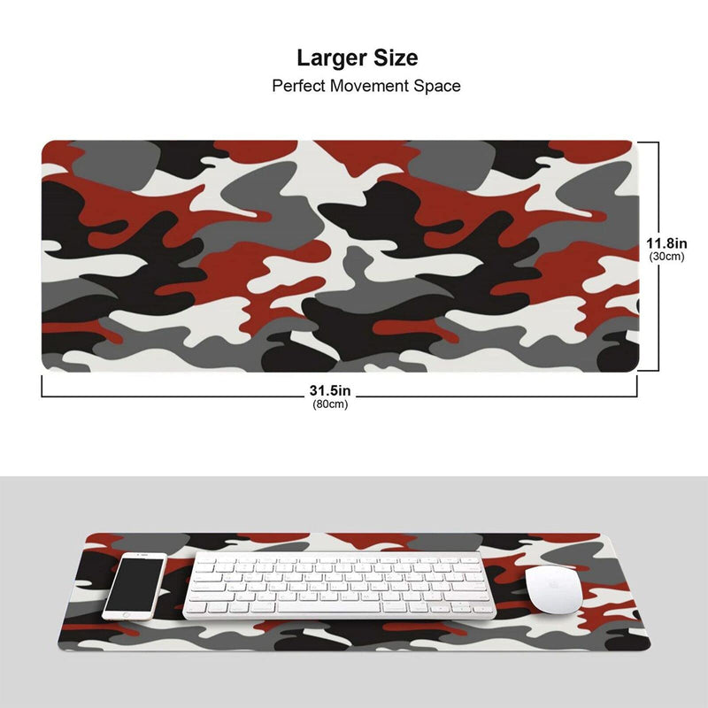 White Black Red Camo Gaming Mouse Pad Large XL Long Extended Pads Big Mousepad Keyboard Mouse Mat Desk Pad Home Office Decor Accessories for Computer Pc Laptop White Black Red Camo
