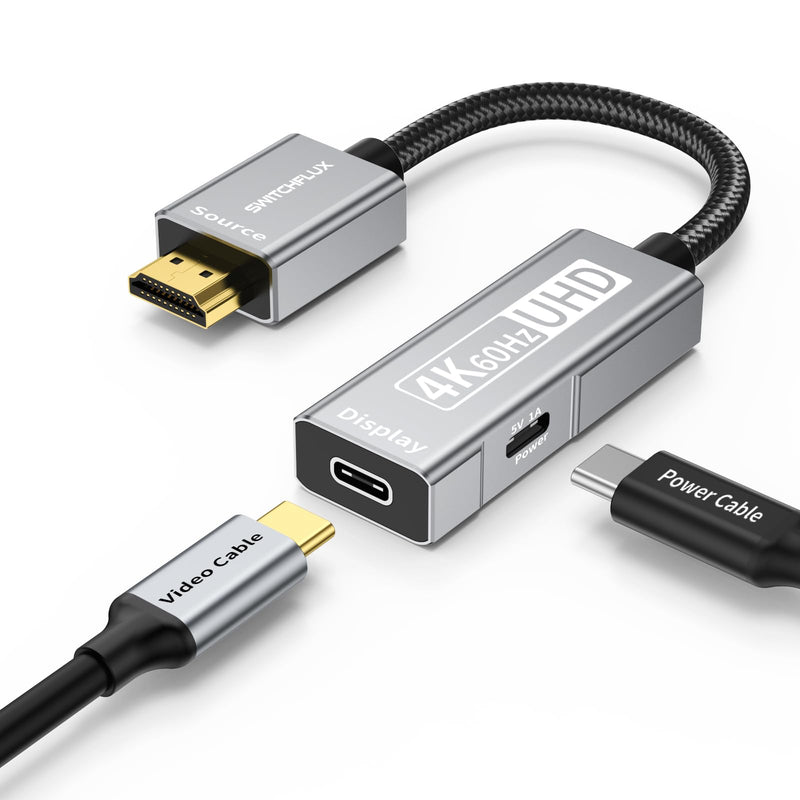 HDMI to USB C Adapter,4K60Hz Uni-Directional HDMI (Source) to USB C (Display) Converter for AR Glasses XREAL One,Air 2 Pro,VITURE Pro,RayNeo Air 2s,PS5,Switch,Xbox,Portable Monitors