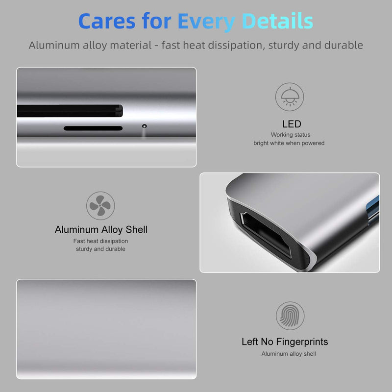 WALNEW USB C Hub, MacBook Pro USB C Adapter, 7-in-1 Type C Hub with 4K USB-C to HDMI, 3 USB 3.0 Ports, SD/TF Card Reader, 100W PD Dock for MacBook Pro/Air(Thunderbolt 3)/ Type C Devices Gray