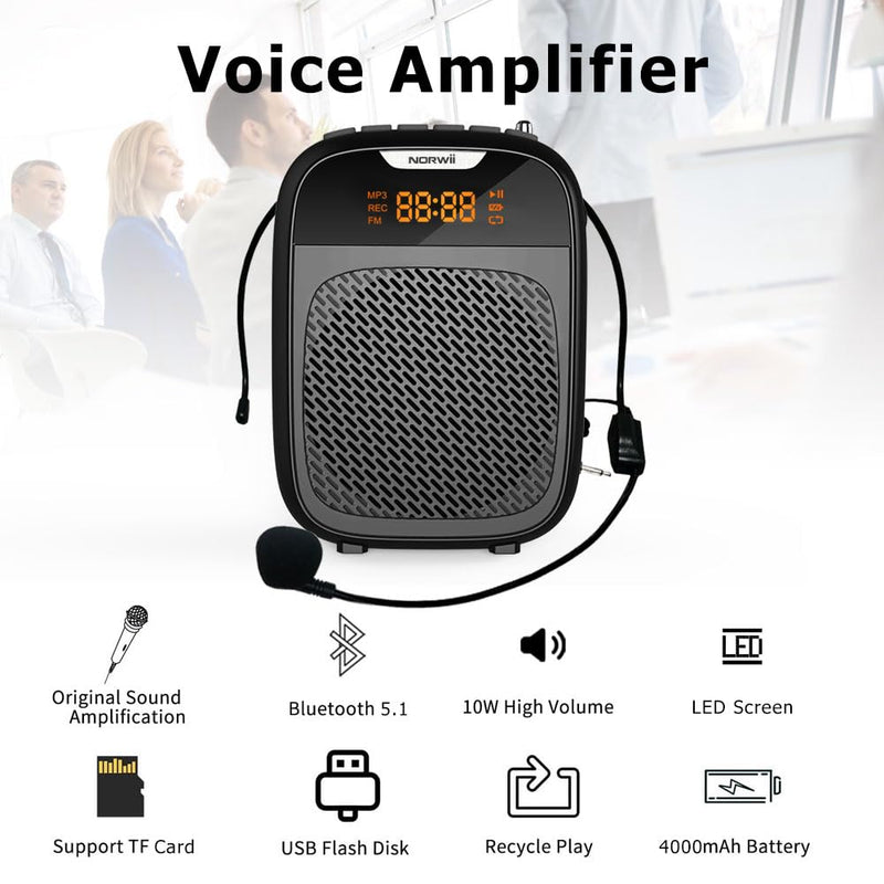 NORWII Mini Voice Amplifier Portable Rechargeable Bluetooth Speaker 4000mAh with Wired Microphone Headset & Waistband, PA system Personal Voice Amplifier for Teachers, Tour Guides, Meeting, Coaches